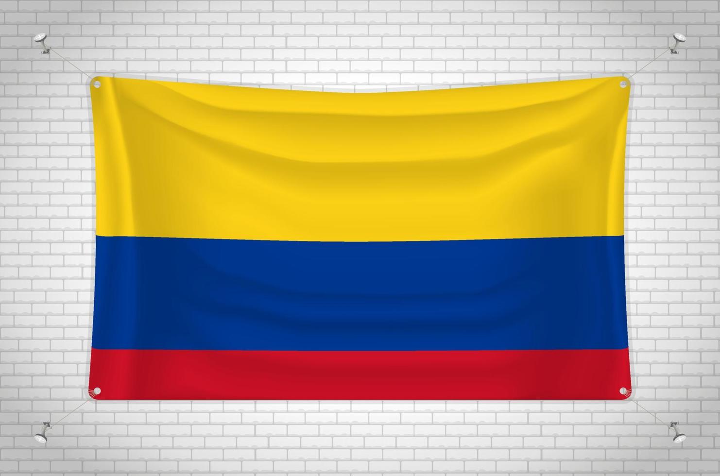 Colombia vlag opknoping op bakstenen muur. 3D-tekening. vlag aan de muur. netjes in groepen tekenen op afzonderlijke lagen voor eenvoudige bewerking. vector