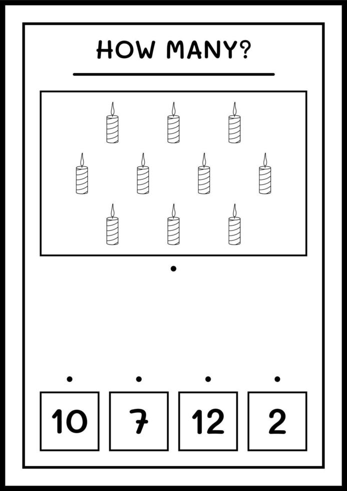 hoeveel kerstkaars, spel voor kinderen. vectorillustratie, afdrukbaar werkblad vector