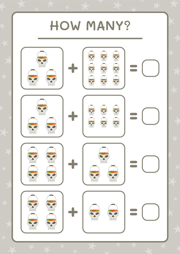 hoeveel schedel, spel voor kinderen. vectorillustratie, afdrukbaar werkblad vector