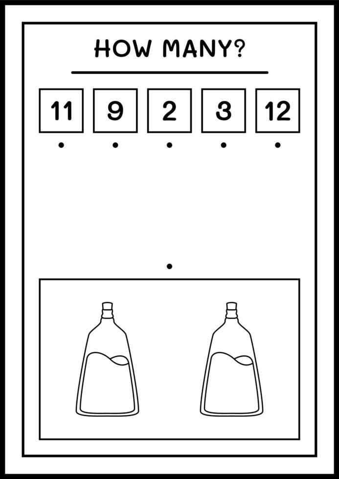 hoeveel drankje fles, spel voor kinderen. vectorillustratie, afdrukbaar werkblad vector