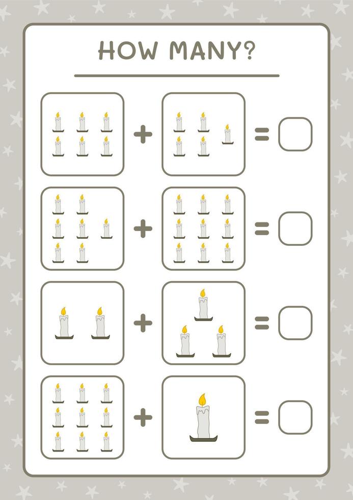 hoeveel kaars, spel voor kinderen. vectorillustratie, afdrukbaar werkblad vector