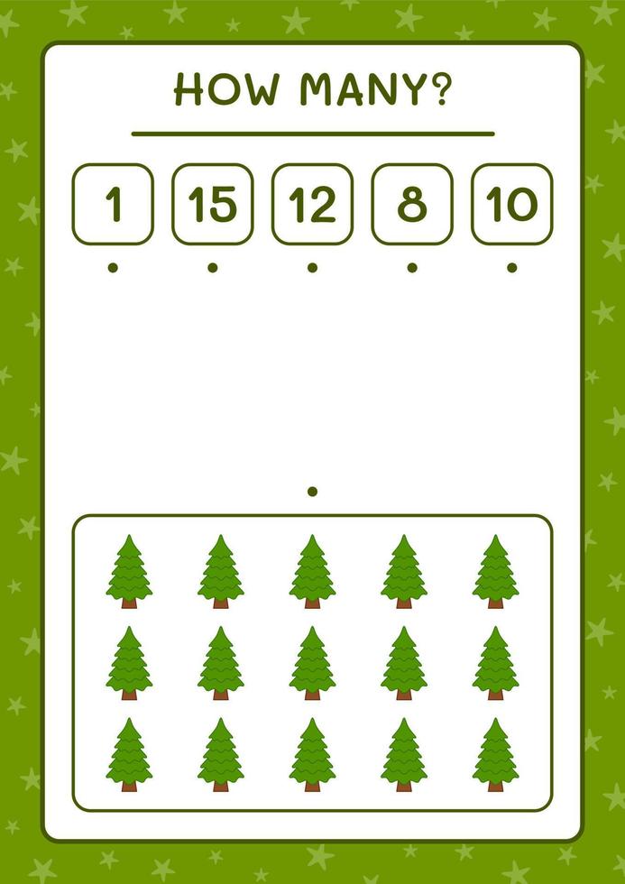hoeveel kerstboom, spel voor kinderen. vectorillustratie, afdrukbaar werkblad vector