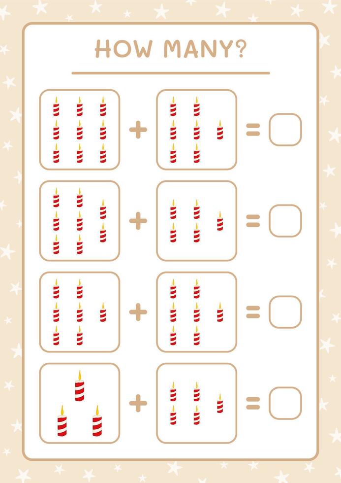 hoeveel kerstkaars, spel voor kinderen. vectorillustratie, afdrukbaar werkblad vector