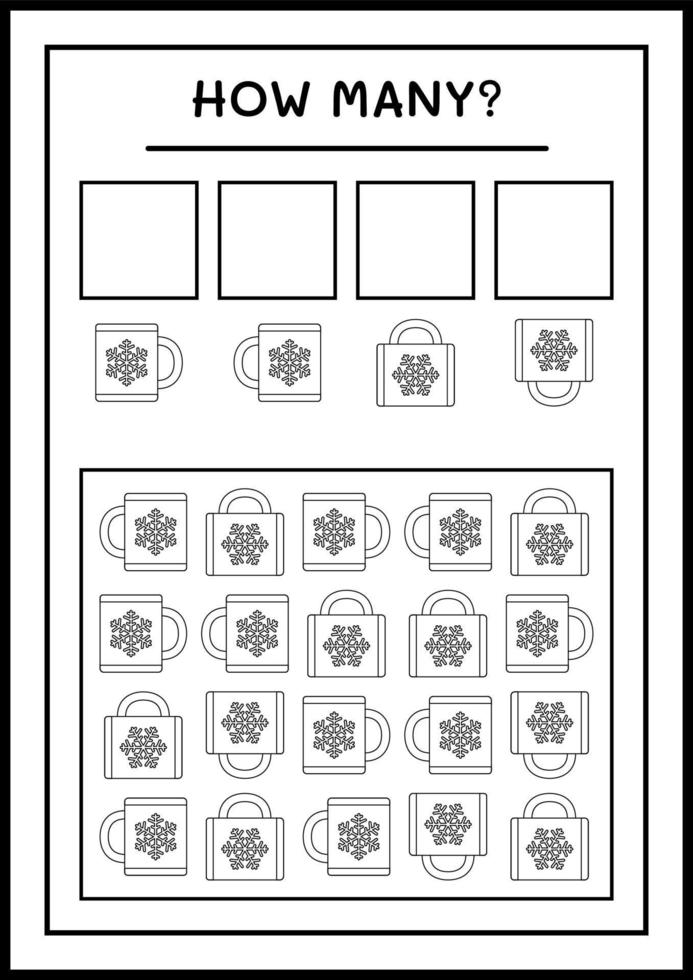 hoeveel kerstmok, spel voor kinderen. vectorillustratie, afdrukbaar werkblad vector