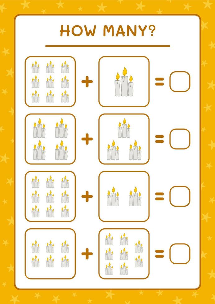 hoeveel kaars, spel voor kinderen. vectorillustratie, afdrukbaar werkblad vector