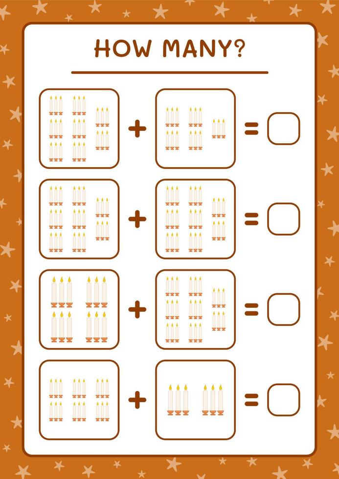 hoeveel kerstkaars, spel voor kinderen. vectorillustratie, afdrukbaar werkblad vector