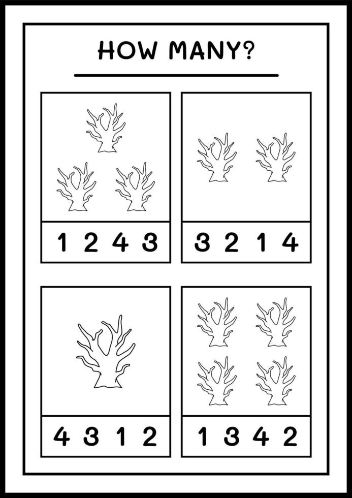 hoeveel dode boom, spel voor kinderen. vectorillustratie, afdrukbaar werkblad vector