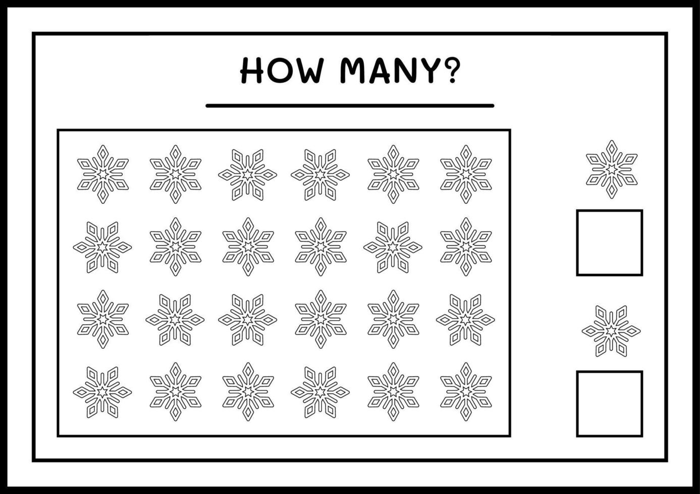 hoeveel sneeuwvlok, spel voor kinderen. vectorillustratie, afdrukbaar werkblad vector