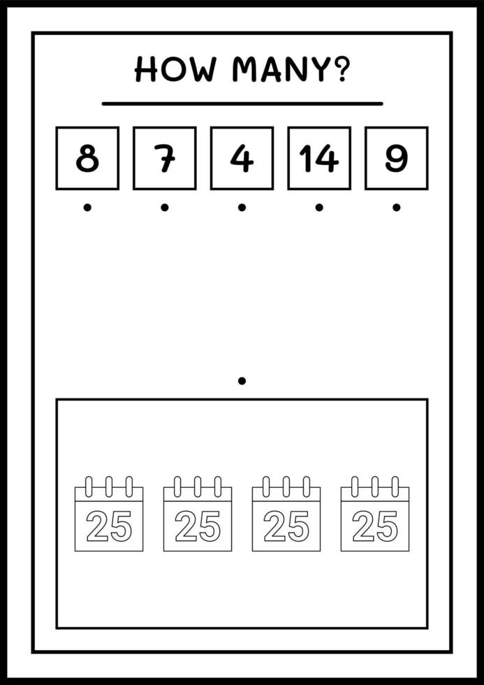 hoeveel kerstkalender, spel voor kinderen. vectorillustratie, afdrukbaar werkblad vector