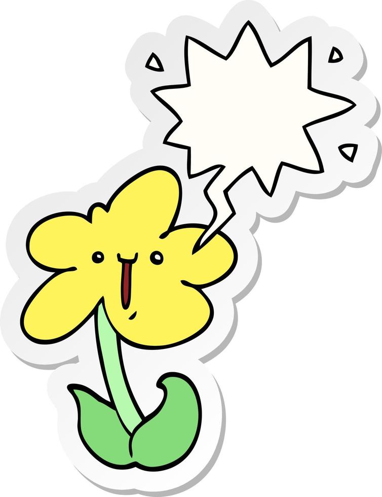 cartoon bloem en tekstballon sticker vector