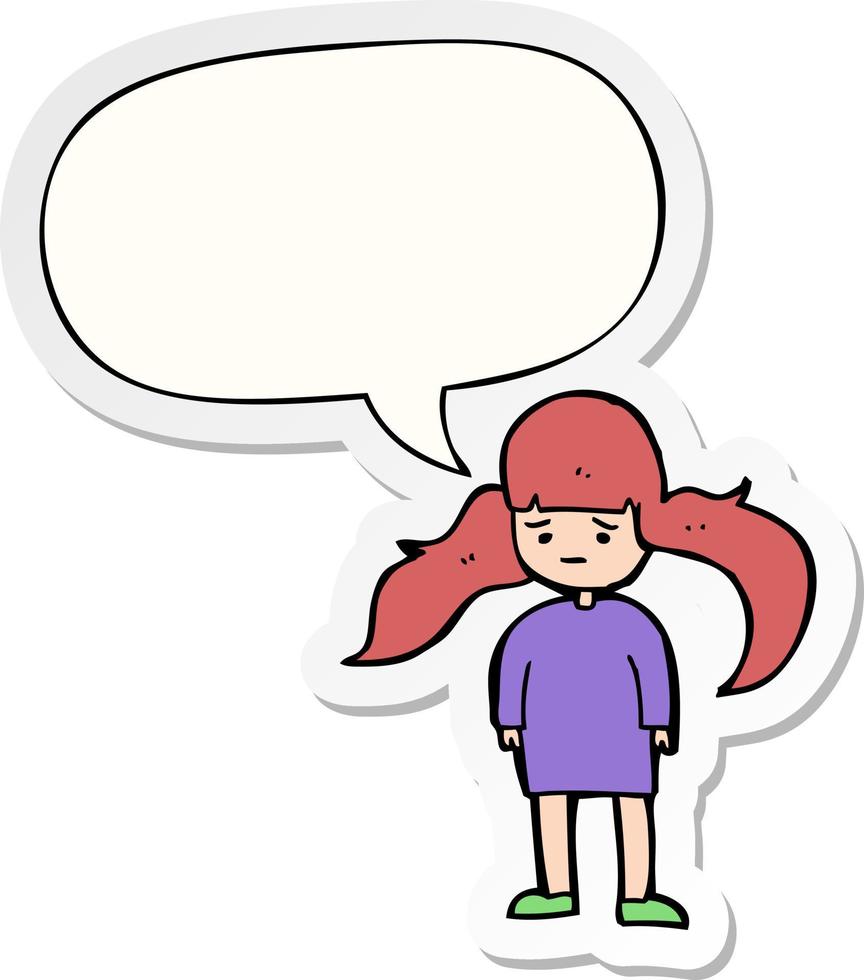 cartoon meisje en lang haar en tekstballon sticker vector