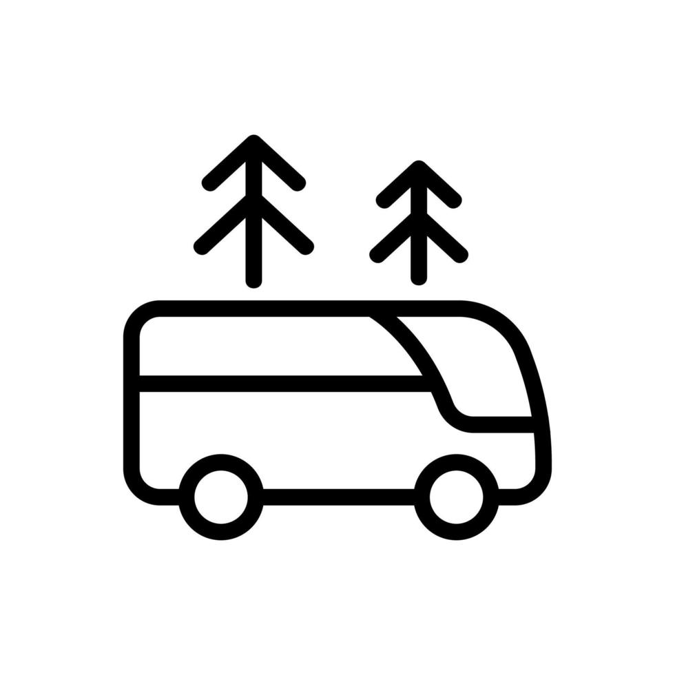 toeristische bus onder bos pictogram vector overzicht illustratie