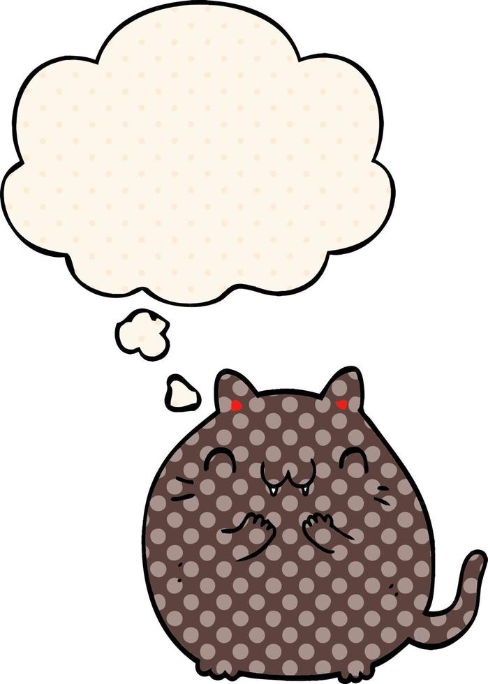 happy cartoon kat en gedachte bel in stripboekstijl vector