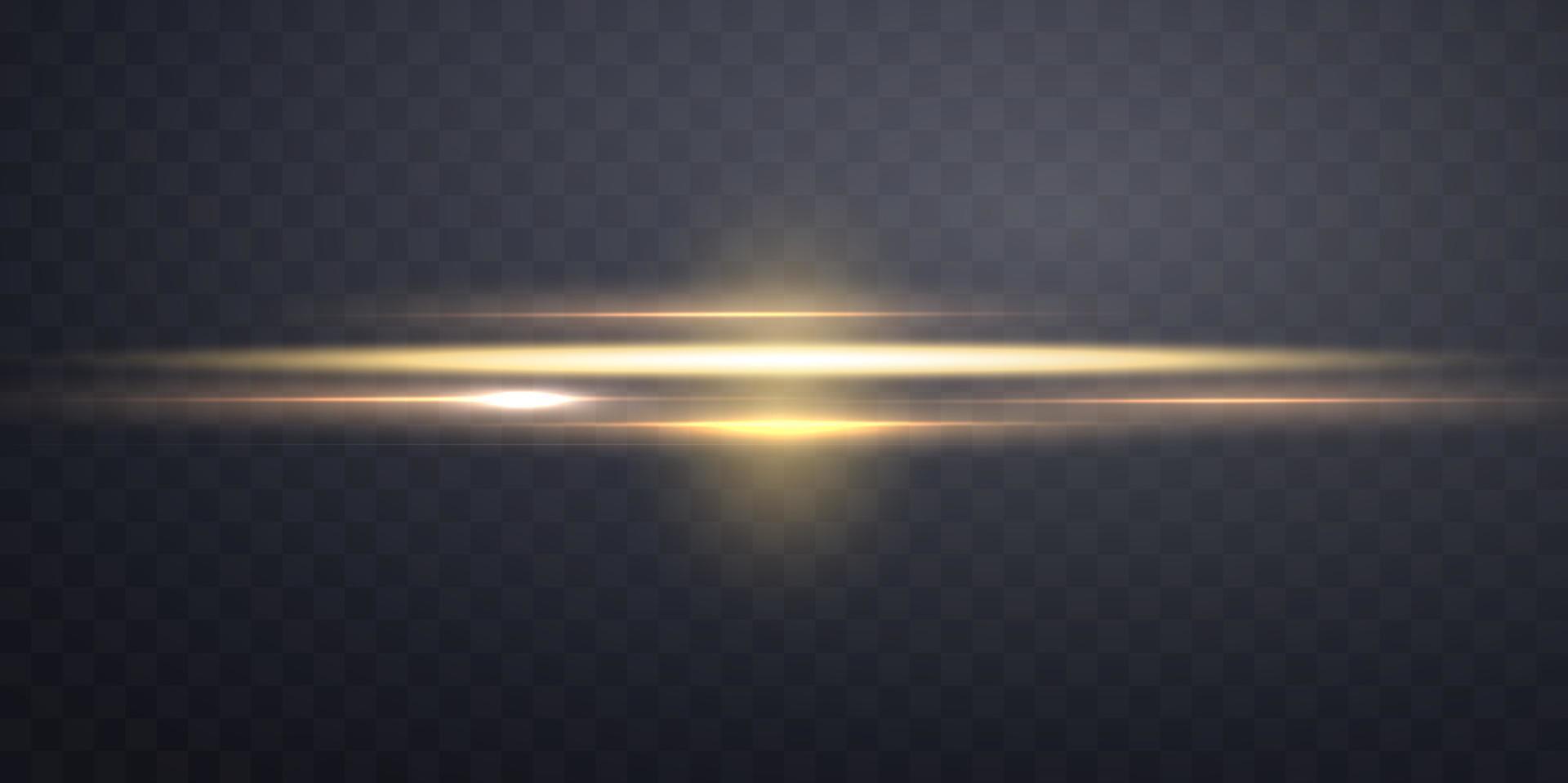 gouden horizontale lensflare. zonneflits met stralen of gouden schijnwerpers en bokeh. gele gloed flare lichteffect. vectorillustratie. vector