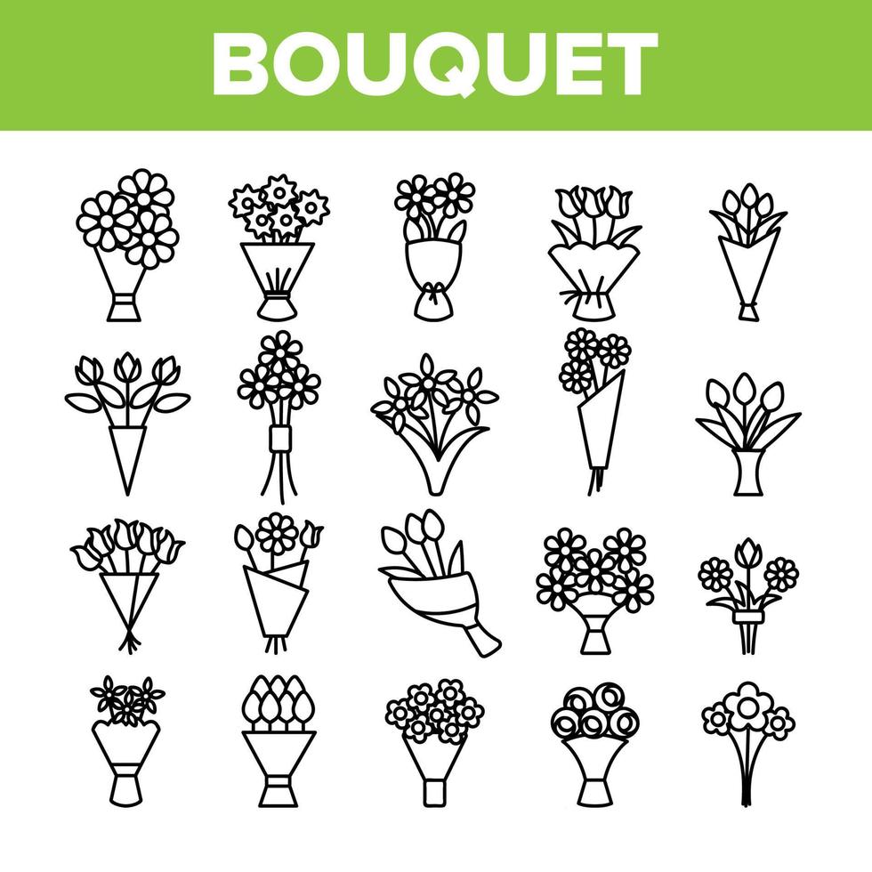 boeketten, bossen bloemen vector iconen set