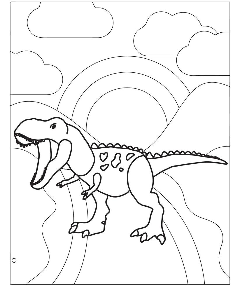 prachtige dinosaurus kleurplaat voor kinderen. handgeschilderd in cartoon-stijl met prachtige foto om in te kleuren. jura park. prehistorisch landschap afdrukbaar. vector