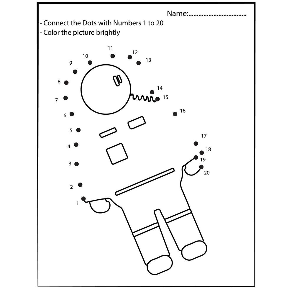 ruimte van punt naar punt en kleuractiviteit. astronomie verbind de stippen spel voor kinderen. grappige wiskunde kleuren vector