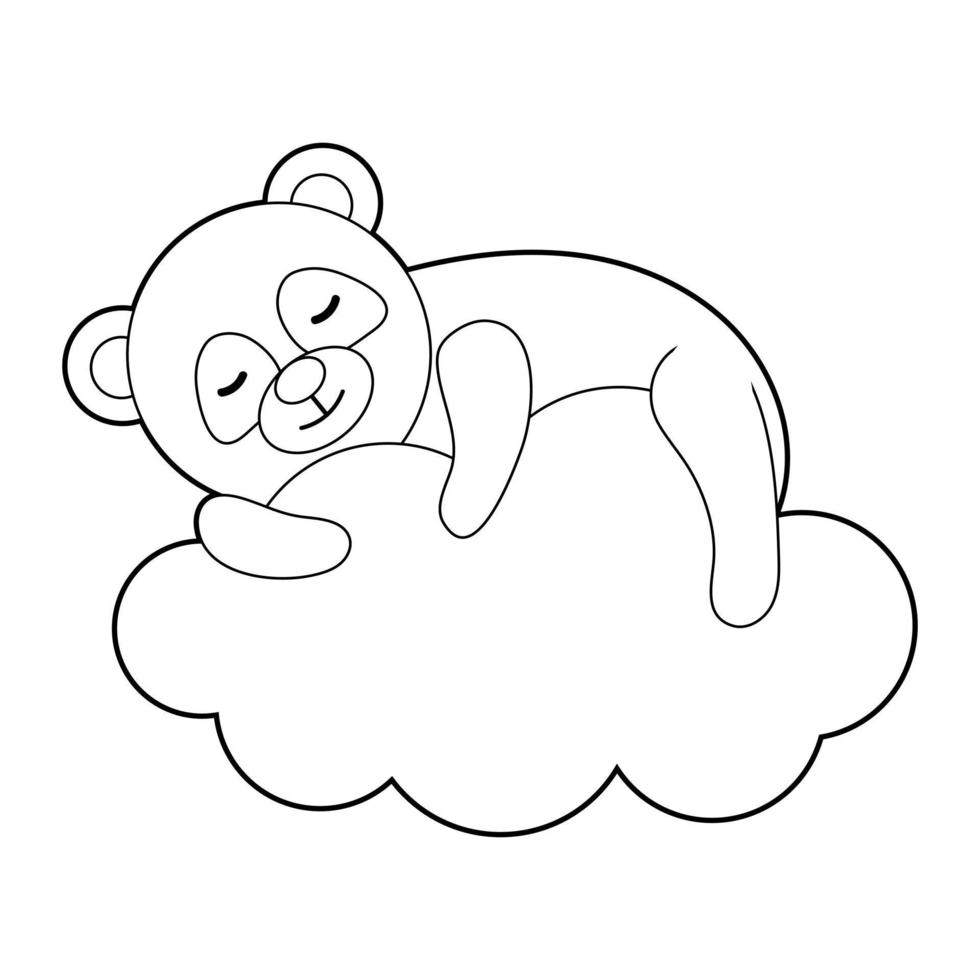 kleurboek voor kinderen. teken een schattige cartoonpanda die in de wolken slaapt op basis van de tekening. vector geïsoleerd op een witte achtergrond.