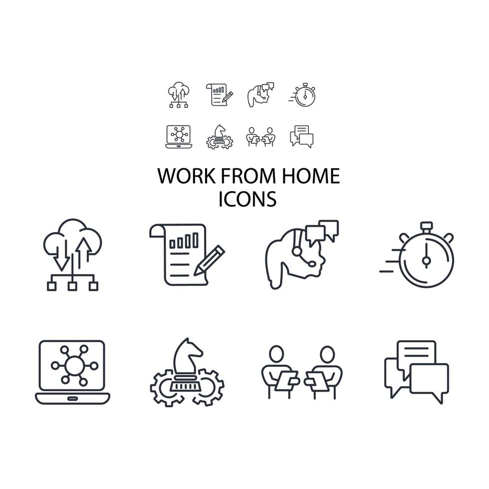 werk vanuit huis pictogrammen instellen. werk vanuit huis pack symbool vectorelementen voor infographic web vector