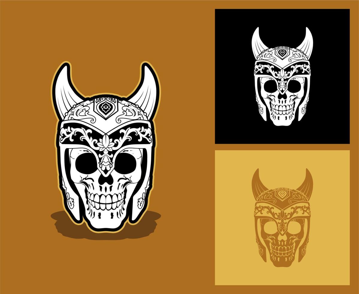 middeleeuwse gehoornde helmschedel. perfect voor game store-logo, gamer-community, tattoo-artiest enz vector