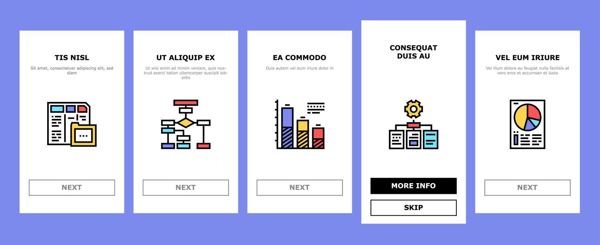 analyseer infographic onboarding pictogrammen instellen vector