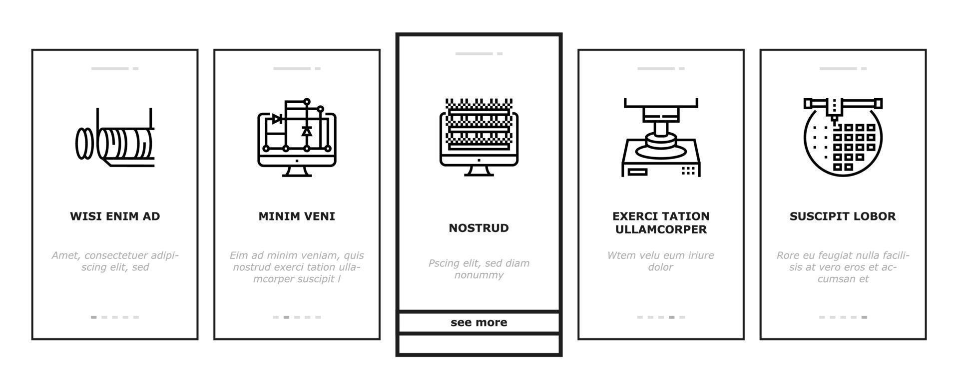 halfgeleiderfabriek onboarding pictogrammen instellen vector