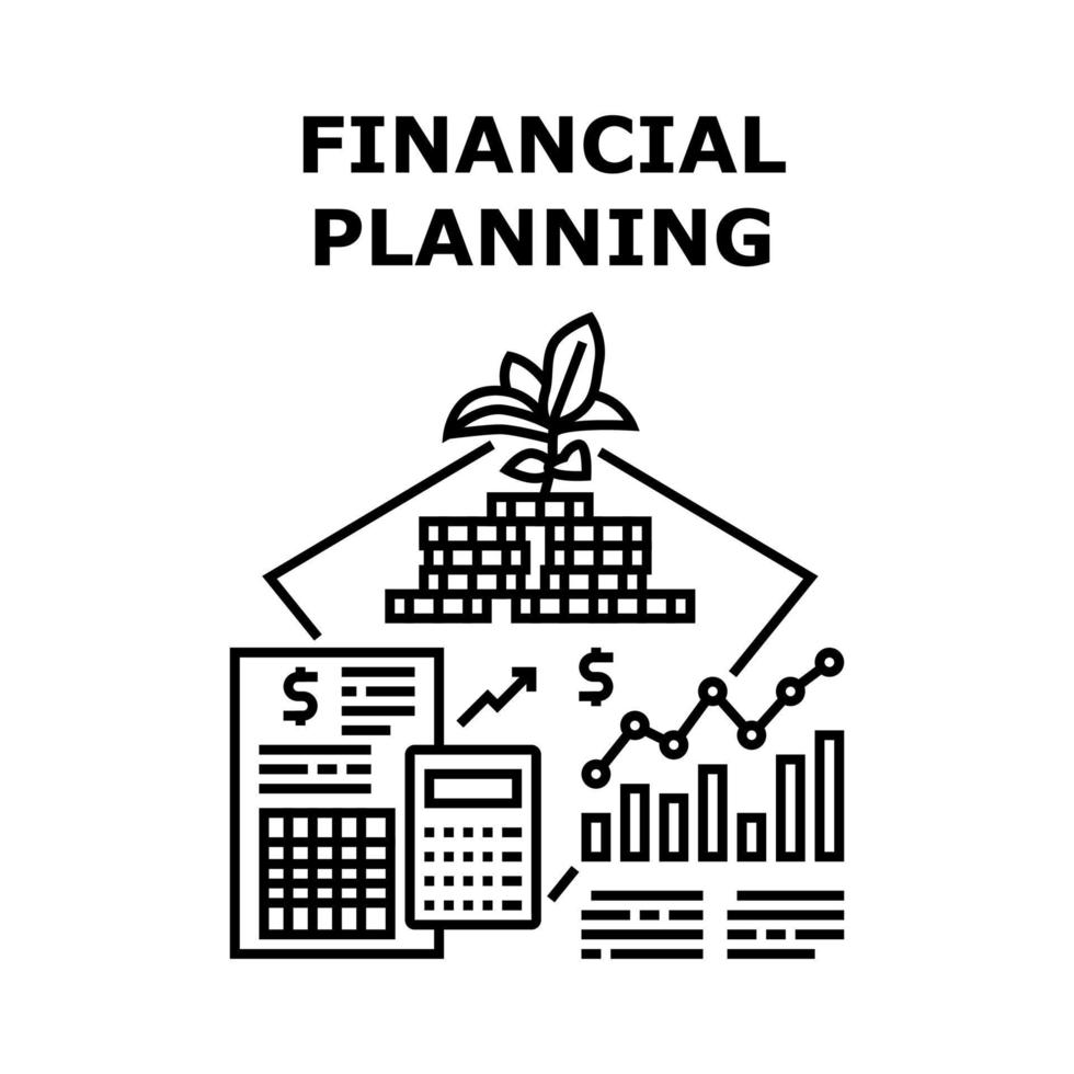 financiële planning concept zwarte afbeelding vector