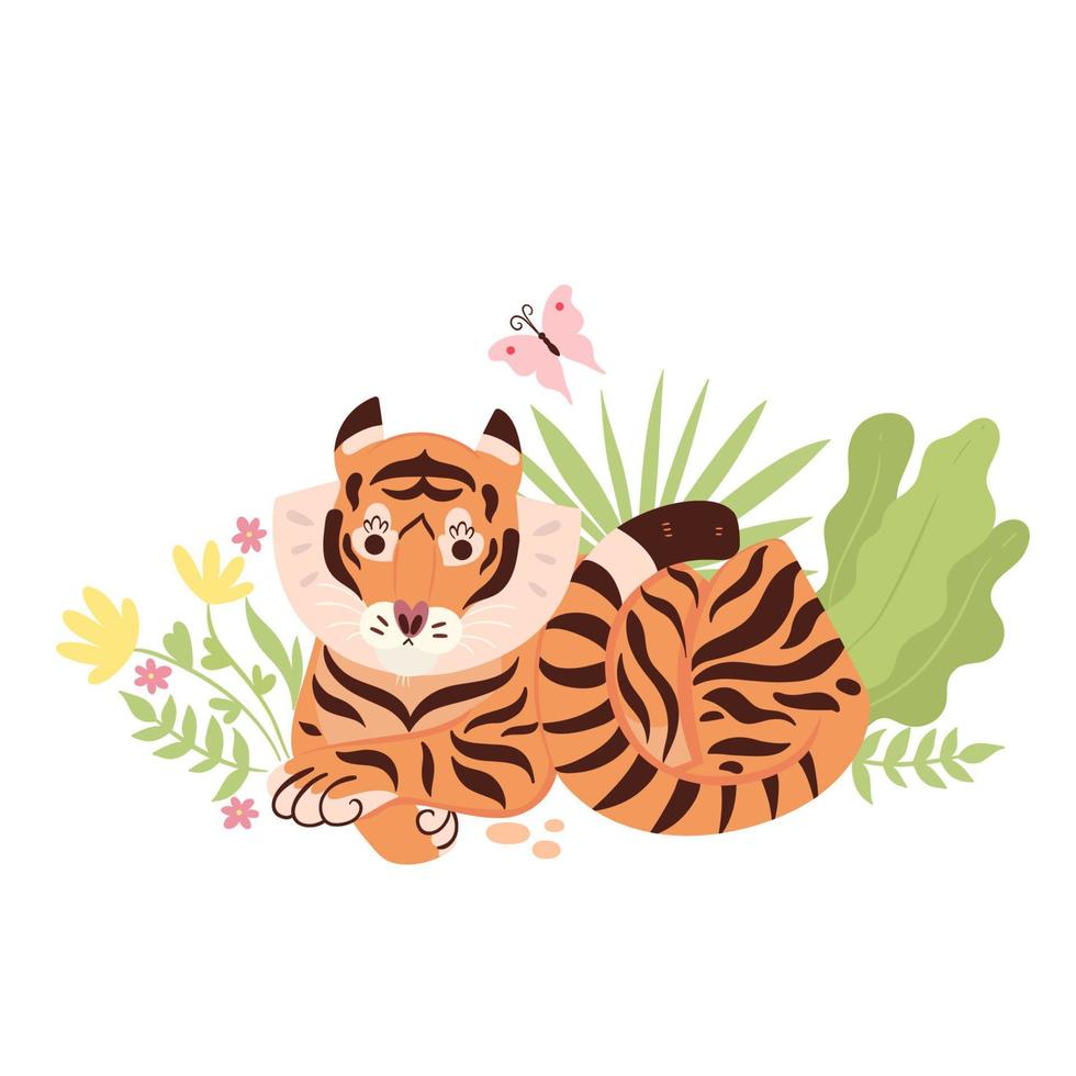 schattige cartoon tijger geïsoleerd op een witte achtergrond. vectorafbeeldingen. vector