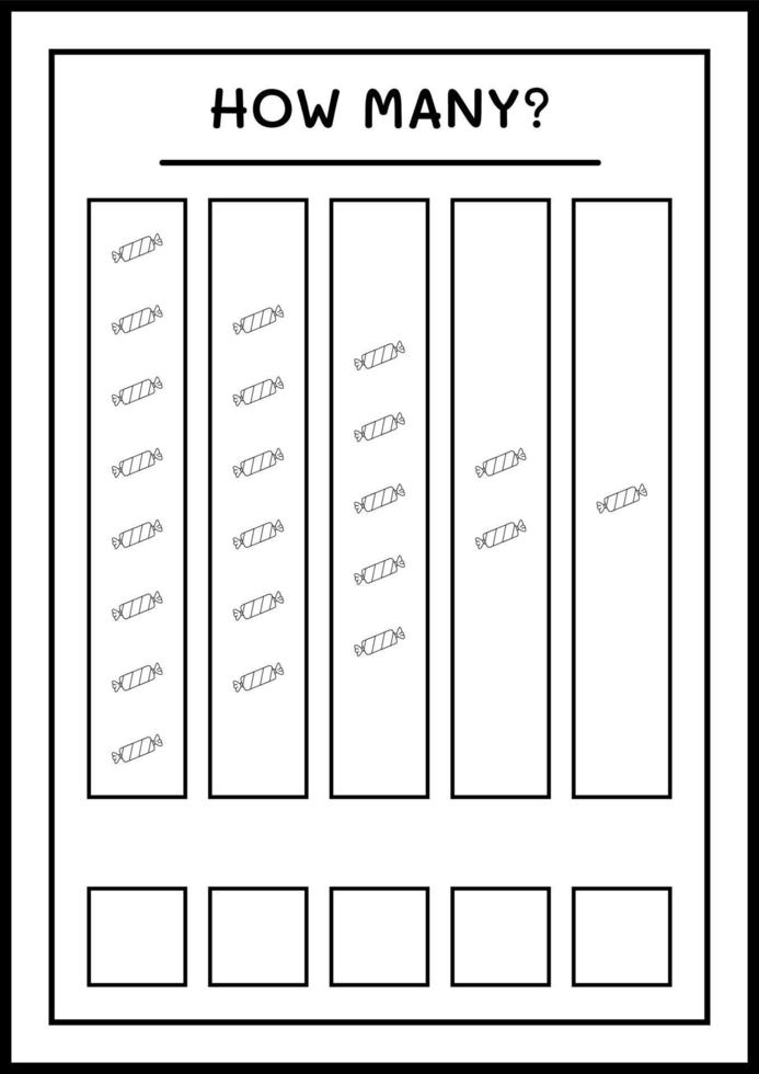 hoeveel kerstsnoepjes, spel voor kinderen. vectorillustratie, afdrukbaar werkblad vector