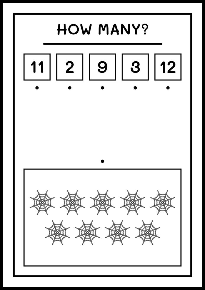 hoeveel spinnenweb, spel voor kinderen. vectorillustratie, afdrukbaar werkblad vector