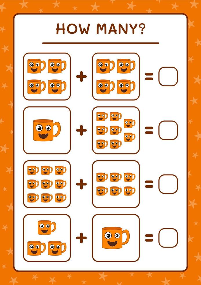 hoeveel mok, spel voor kinderen. vectorillustratie, afdrukbaar werkblad vector