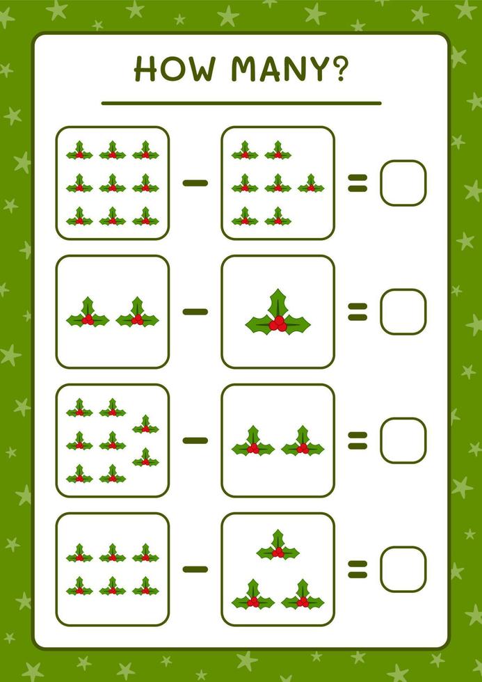 hoeveel hulstbes, spel voor kinderen. vectorillustratie, afdrukbaar werkblad vector