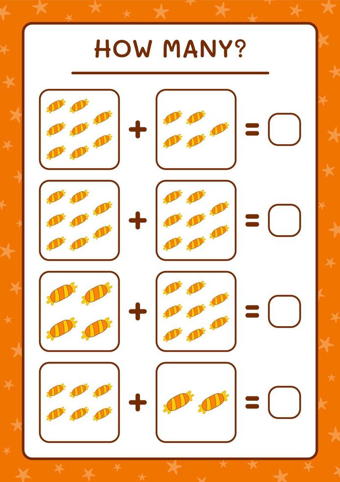 hoeveel snoep, spel voor kinderen. vectorillustratie, afdrukbaar werkblad vector