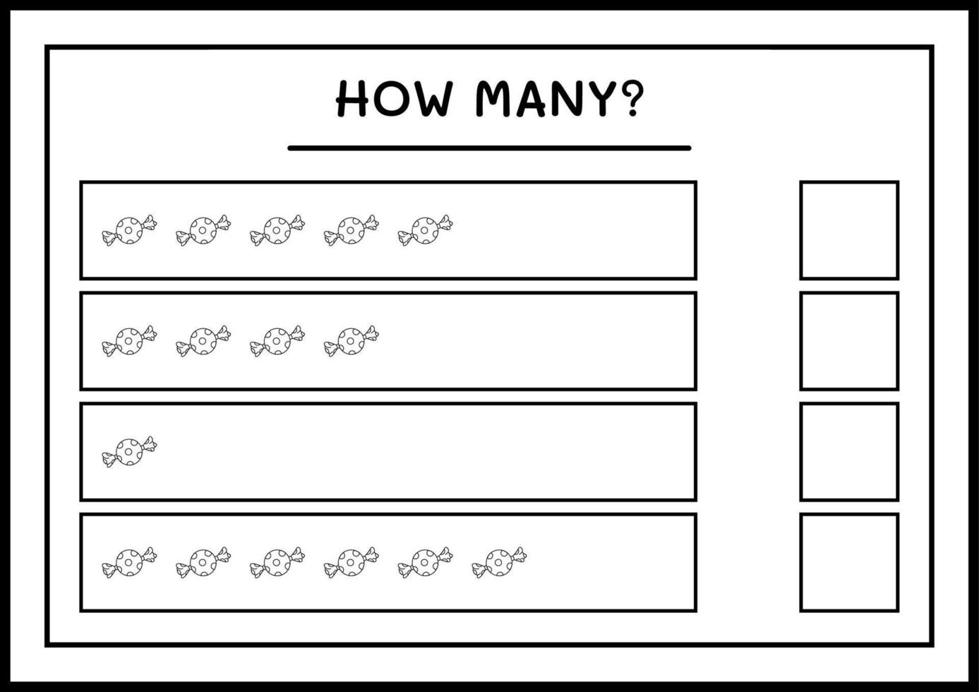 hoeveel kerstsnoepjes, spel voor kinderen. vectorillustratie, afdrukbaar werkblad vector