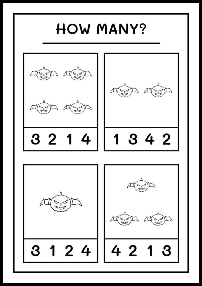 hoeveel pompoen, spel voor kinderen. vectorillustratie, afdrukbaar werkblad vector