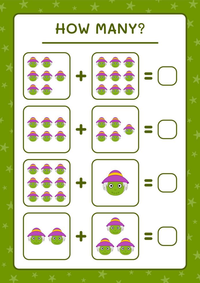 hoeveel vogelverschrikker, spel voor kinderen. vectorillustratie, afdrukbaar werkblad vector