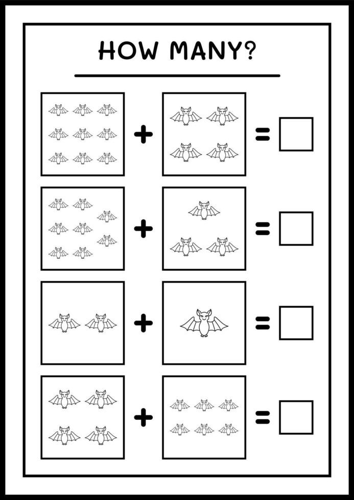 hoeveel vleermuis, spel voor kinderen. vectorillustratie, afdrukbaar werkblad vector