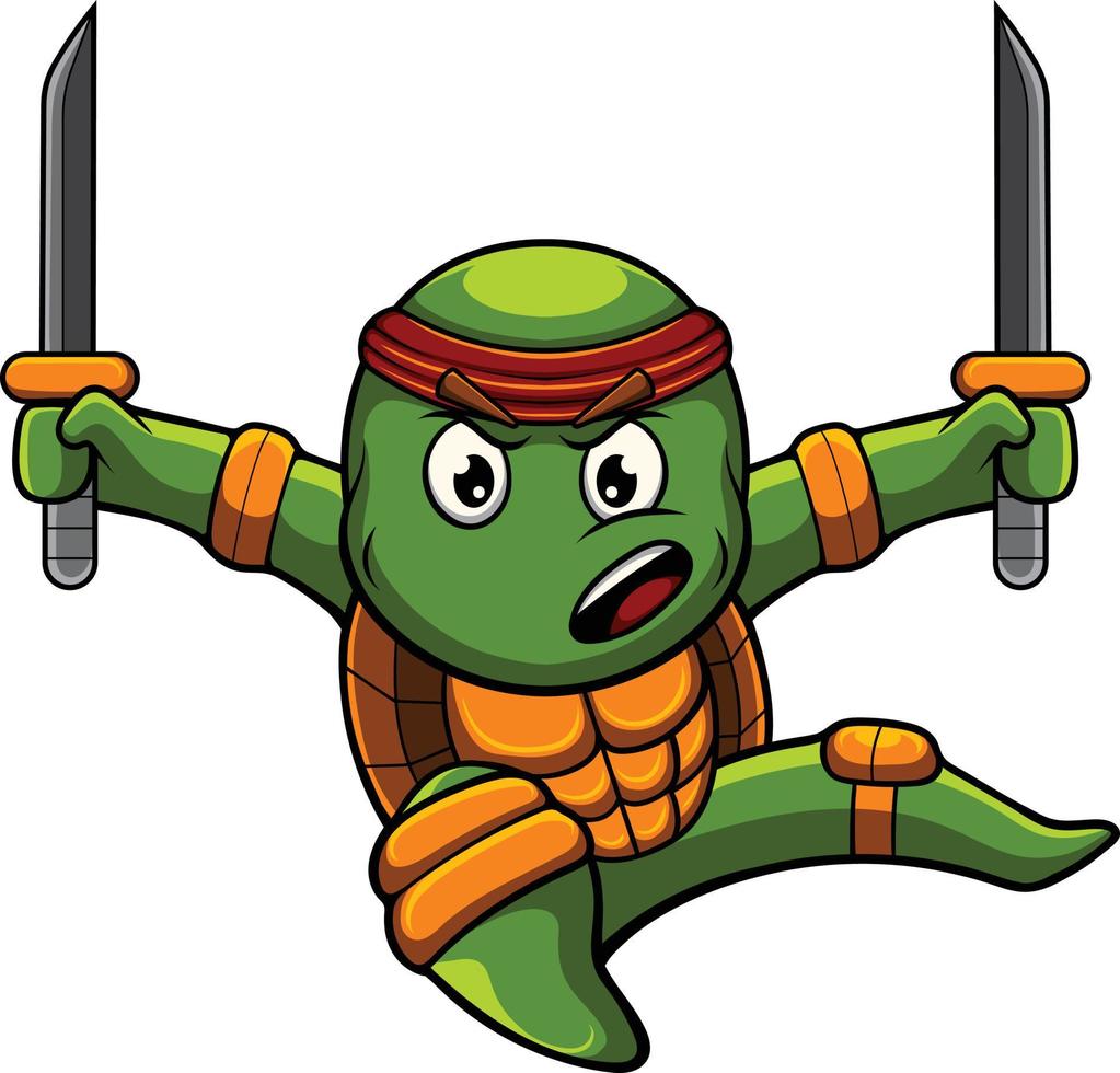 schildpad mascotte illustratie met ninja pose vector