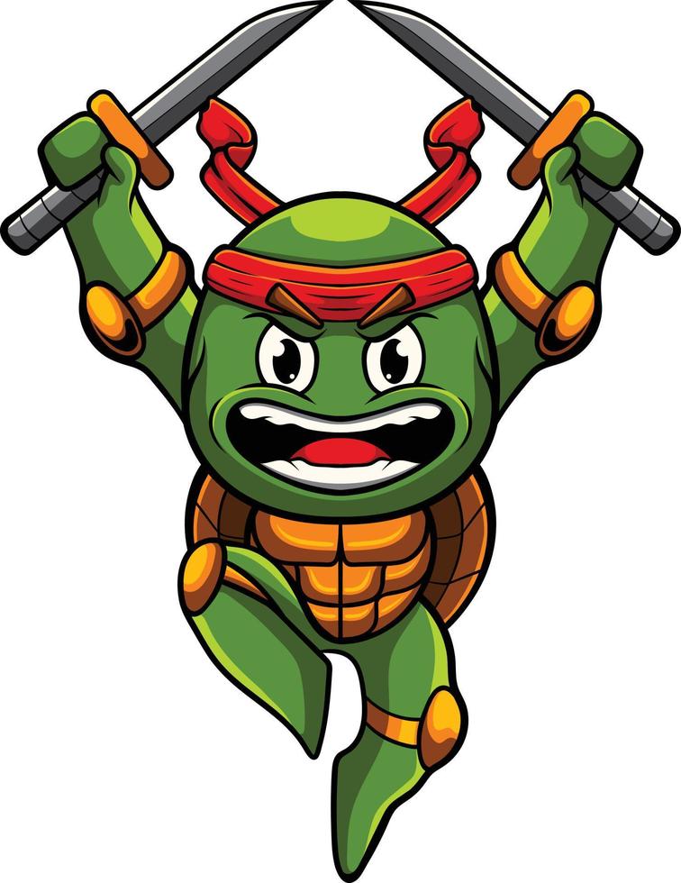 schildpad mascotte illustratie met ninja pose vector