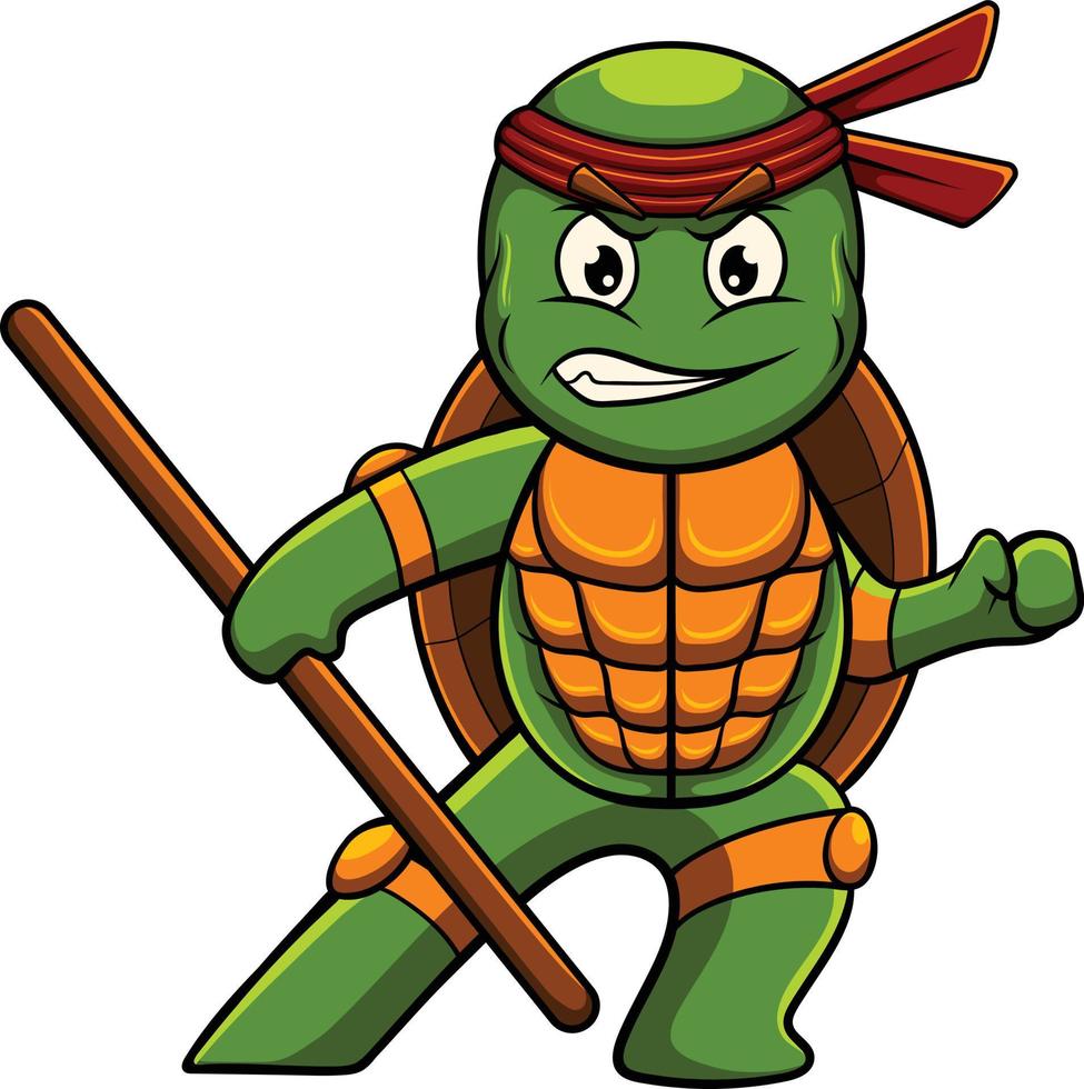 schildpad mascotte illustratie met ninja pose vector