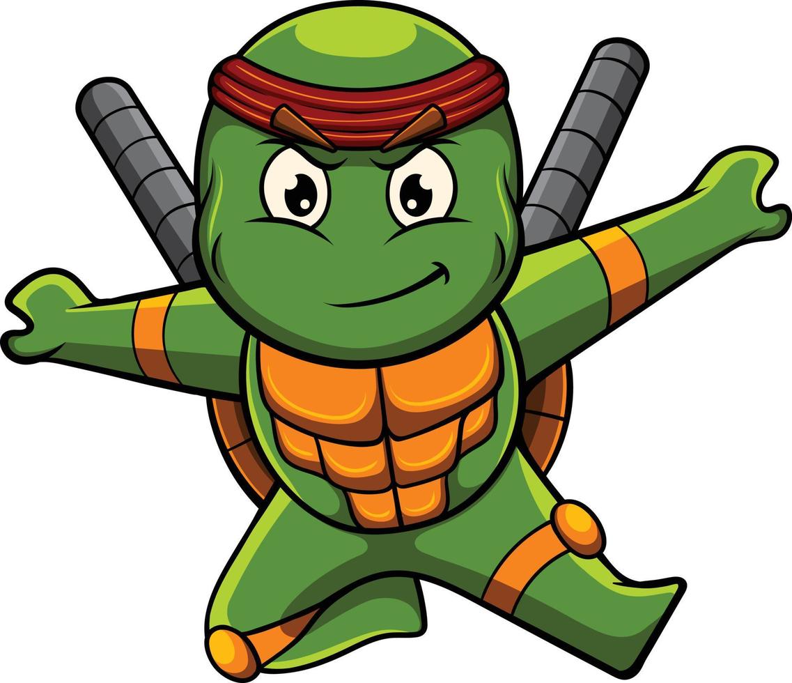 schildpad mascotte illustratie met ninja pose vector