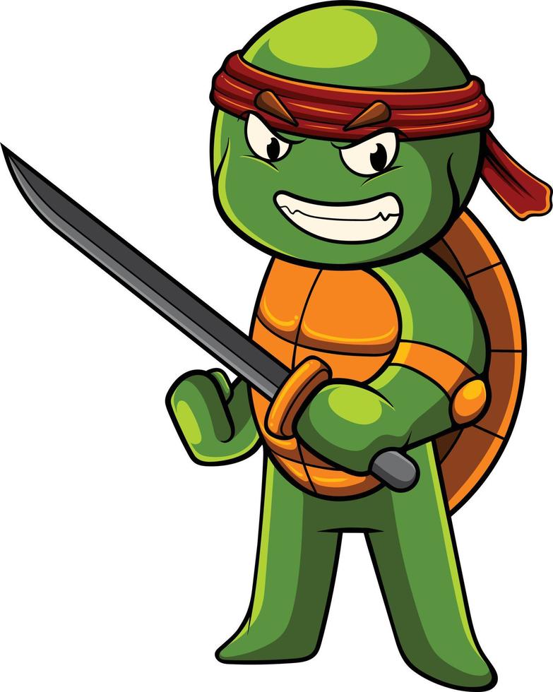 schildpad mascotte illustratie met ninja pose vector