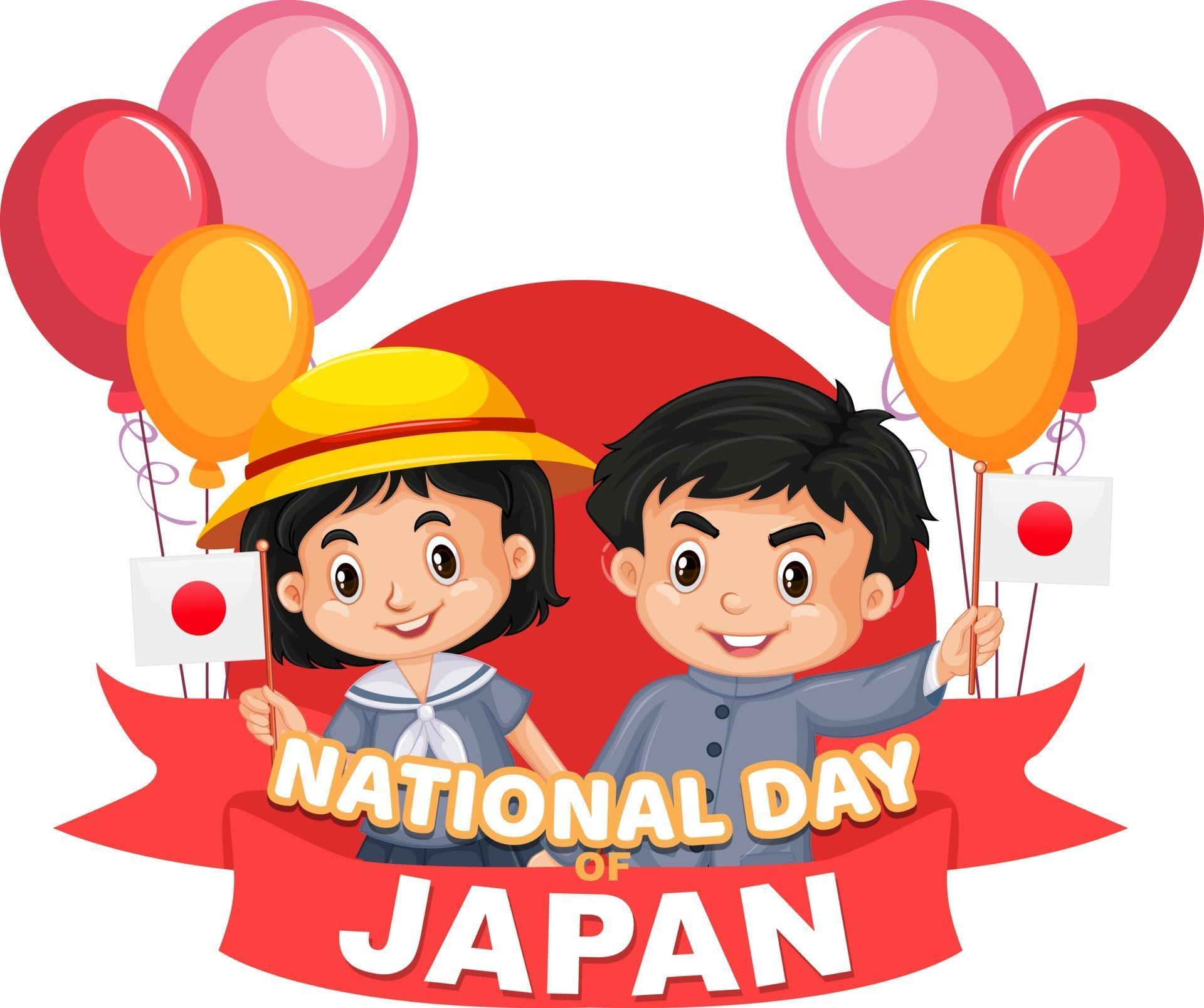 nationale dag van japan banner met japans stripfiguur voor ...