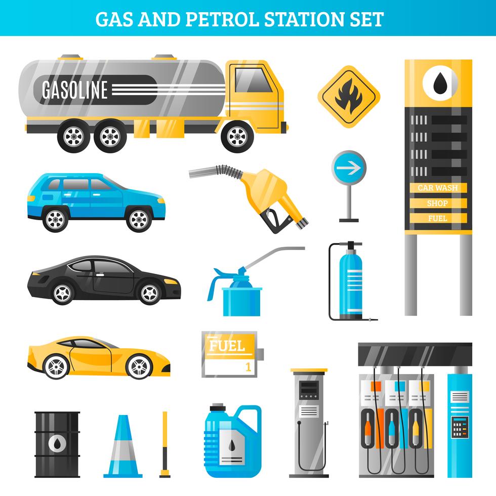 Set van gas- en benzinestations vector