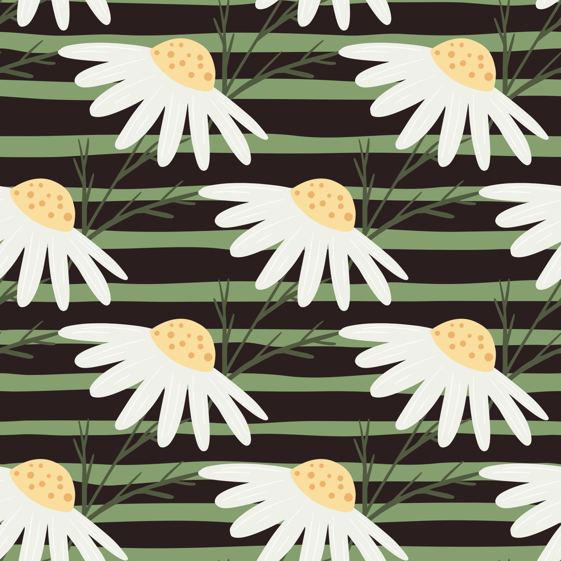weide stijl naadloos patroon met eenvoudige vormen van calendula bloemen. groene gestreepte achtergrond. vector