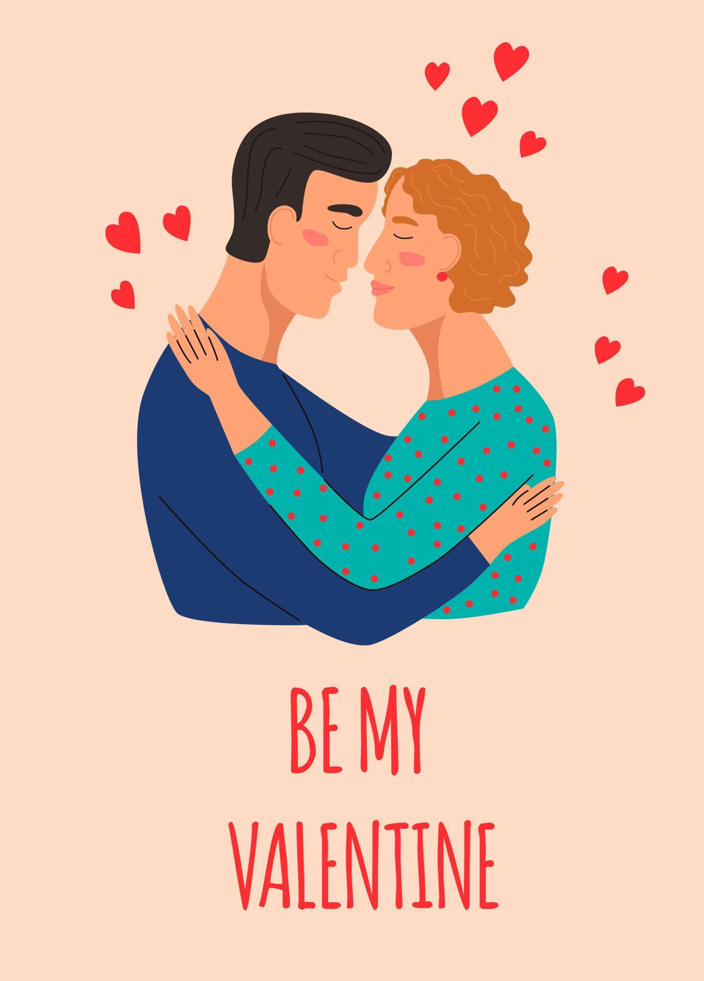 een valentijnskaart. een verliefd paar knuffels. platte vectorillustratie vector