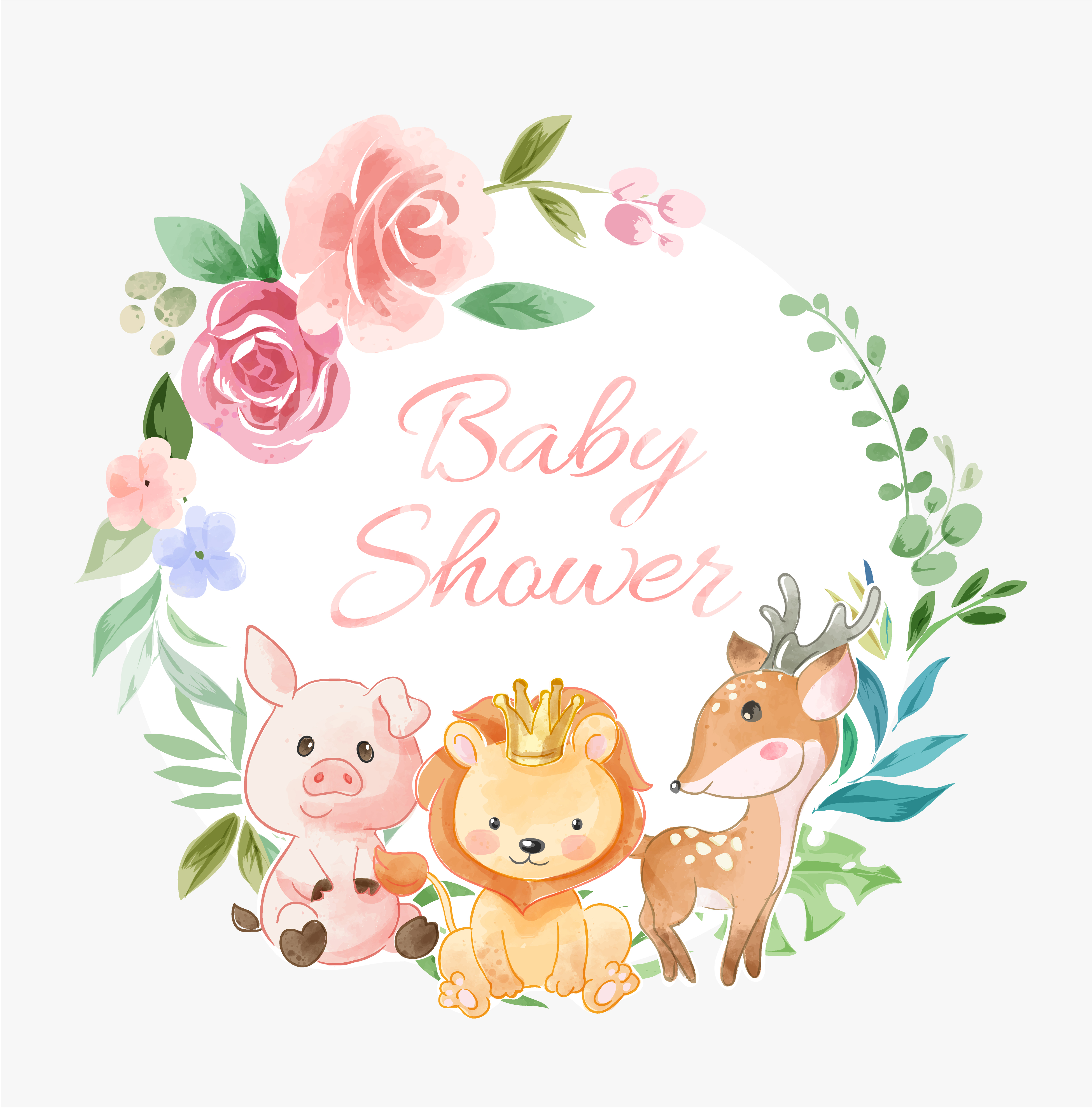 ijsje Boom verbrand baby shower bloemenkrans met dierenvrienden 1330390 - Download Free  Vectors, Vector Bestanden, Ontwerpen Templates