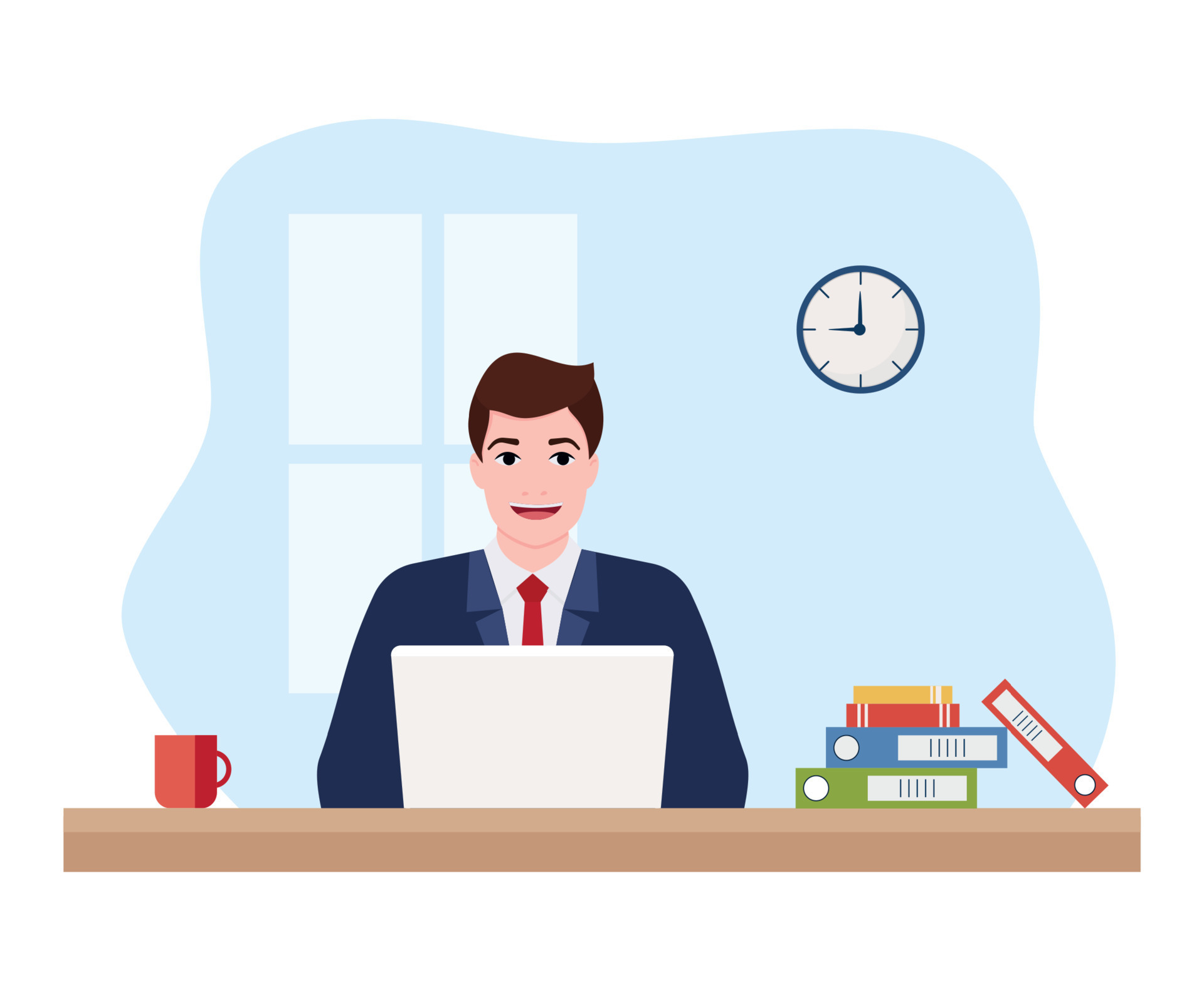 schending stil Pech bedrijf Mens ondernemer in een pak werken Aan een laptop computer Bij zijn  schoon en strak kantoor bureau. vlak stijl kleur modern vector illustratie.  13970911 - Download Free Vectors, Vector Bestanden, Ontwerpen Templates