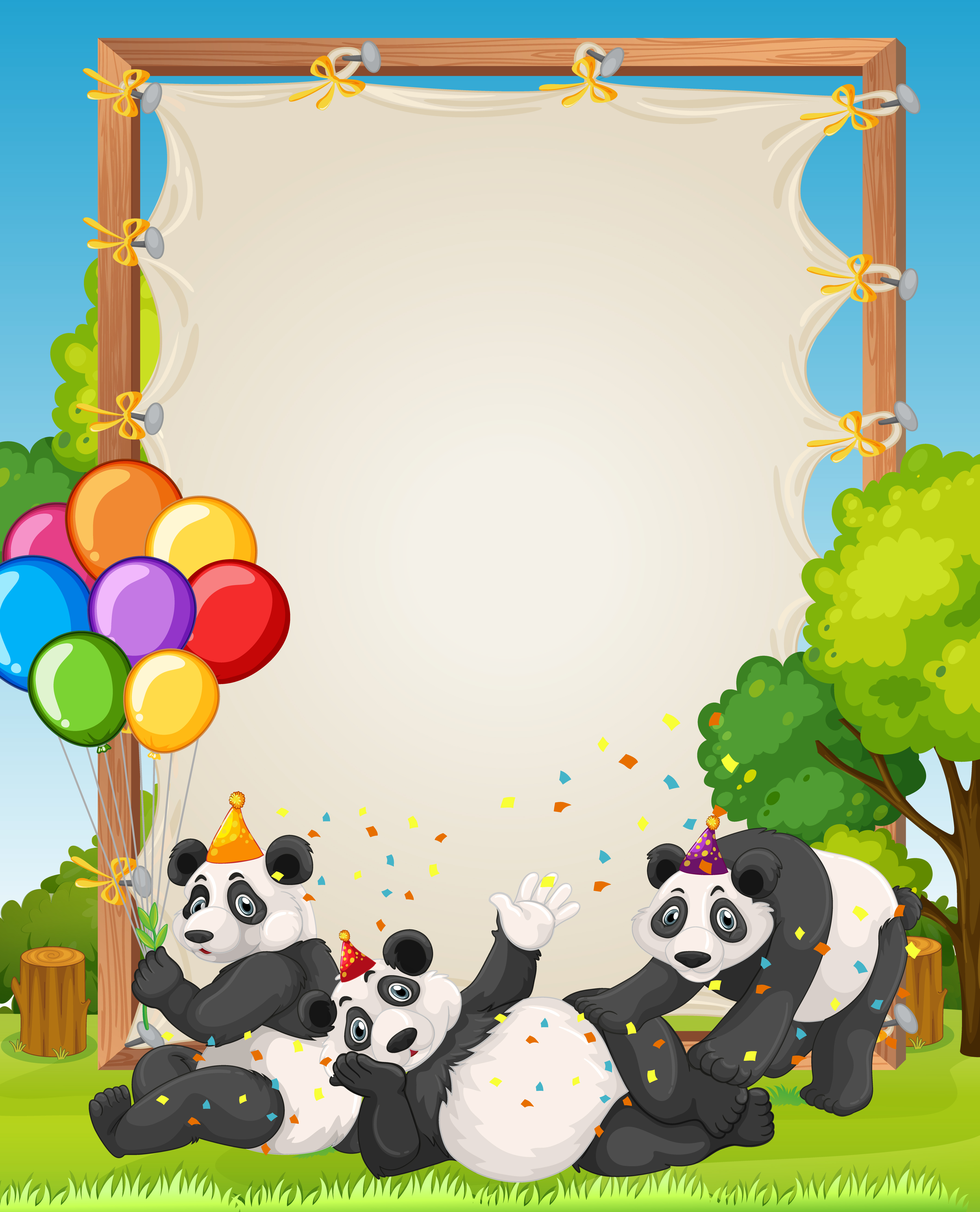 Met andere woorden Derde onderwijs canvas houten frame sjabloon met panda's in feestthema op bos achtergrond  1436605 - Download Free Vectors, Vector Bestanden, Ontwerpen Templates