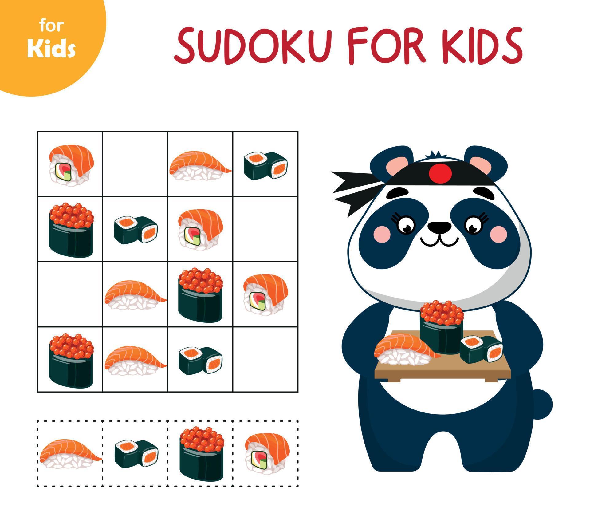 Geduld suiker Lucht sudoku. mini spellen voor kinderen. geheugen spel voor kinderen. schattig  panda kiest sushi voor lunch. reeks van pictogrammen en elementen voor  ontwerp. Aziatisch voedsel serie. tradities van verschillend volkeren van  de wereld. 17106288 Vectorkunst ...